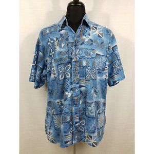 Makapuu Sportswear Hawaiian USA Short Sleeve Mens XL Turtle Floral Blue Print